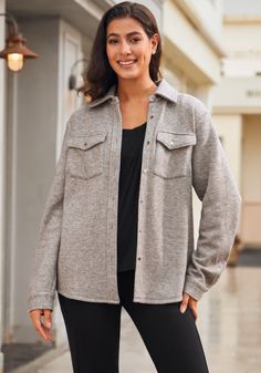 Wrap yourself in the transitional luxury of your new staple shirt jacket. Meticulously crafted from brushed jersey, this 'shacket' offers a sumptuous feel, marrying the ease of a shirt with the warmth of a jacket. #collegeoutfit #woman  #rainydayoutfit #tailgatingoutfit #ad #usa  #beachoutfit #casualoutfit  #comfyoutfit  #blackcardigan #curvywomen #cosyoutfit #falloutfit #winteroutfit #jacket #falljacket #winterjacket #fashion A Jacket, Fall Jackets