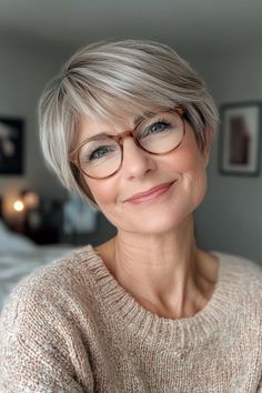 24 Amazing Short Hairstyles for Women Over 60 with Thin Hair in 2024 – CreativeBooster Asymmetrical Fringe, Good Haircut, Grey Bob Hairstyles, Kort Bob, Bob Haircut Curly, Hairstyles For Women Over 60, Edgy Pixie, Asymmetrical Pixie, Hairstyles With Glasses