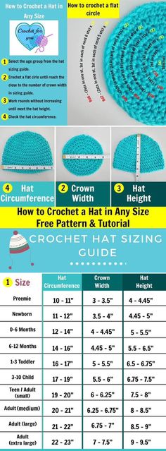 the instructions for crochet hat sizes