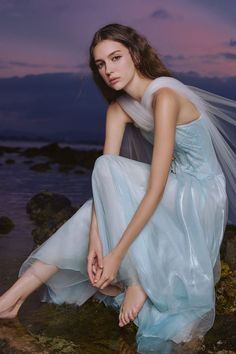 Elegantly embrace the ocean in our dress. The flowy chiffon layers create a flattering fit and flare silhouette, perfect for any formal occasion. Feel effortlessly beautiful and stylish with this dress. Flowy Blue Dress, Dress Ribbon, Corset Waist, Mean Blvd, Aesthetic Light, Goddess Dress, Chiffon Midi Dress, Dress Aesthetic, Party Dresses For Women