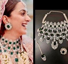 Kiara Advani CZ Necklace set for wedding jewellery/American diamond set Indian/Pakistani Bridal jewellery.  Make a dazzling impression with this exquisite CZ choker bridal necklace set. Crafted with high-quality cubic zirconia stones, this statement jewelry piece radiates elegance and sparkle. Perfect for weddings, engagements, or any special occasion where you want to shine.  With its adjustable chain, it ensures a perfect fit and adds a touch of glamour to your wedding ensemble. Whether it's for a bride/anniversary/or birthday celebration, this set is a memorable present that exudes sophistication. CARE INSTRUCTIONS - Avoid Heat & Chemicals Like Perfume, Deo, Alchol, Etc. Clean With Dry Cotton Cloth. Chandbali Diamond Jewelry Sets For Wedding, Bollywood Style Diamond Wedding Jewelry Sets, Bollywood Diamond Wedding Jewelry Sets, Dazzling Stone Work Jewelry Sets For Wedding, Bollywood Style Diamond Kundan Necklace For Wedding, Diamond Chandbali Bridal Necklace For Reception, Hand Set Diamond Bollywood Bridal Necklace, Wedding Kundan Necklace With Diamond Accents, Bollywood Style Diamond Bridal Necklace With Hand Set Stones