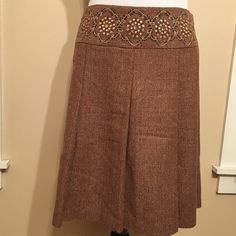 Gorgeous Wool Skirt By Loft. A-Line And Very Flattering. Fall Embellished Fitted Skirt, Embellished Fitted Skirt For Fall, Elegant Short Brown Skirt, Fitted A-line Brown Bottoms, Wool Skirt, Line Skirt, Wool Skirts, A Line Skirt, A Line Skirts