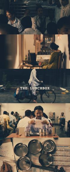 the lunchbox movie poster is shown in three different frames