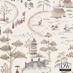 An ancient Chinese festival is depicted in grand style as a digital print on a wide-width roll. Costumed figures in celebratory mood bearing flags and parasols parade up a tree-lined meandering path towards a stylised pagoda Meandering Path, Festival Wallpaper, Hall Wallpaper, Chinese Wallpaper, Chinese Festival, Nina Campbell, Floral Drawing, Kitchen Wallpaper, Wallpaper Online