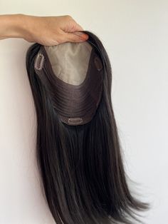 our best quality remy human hair toppers for those with fine hair, thinning hair or hairloss. Created by hairloss specialists. Luxury toppers for extra hair volume and length. Our silk base topper is 18 inches in length. On an XL mono 7x7 inch base. high density. 1 remaining!  #2 darkest brown virgin hair  Placed at the crown and secured with the six silicone-coated clips, our topper lays extremely flat to the head and seamlessly blends with your own hair. The larger base on this topper is desig Men’s Human Hair Piece Dark Brown With 20% Grey, Human Hair Toppers, Half Wig, Hair Thinning, Hair Volume, Hair Topper, Thinning Hair, Half Wigs, Hair Toppers