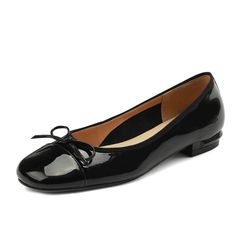 Check out our black ballet flats with a bow. They're perfect for any occasion. whether you're headed to the office or a night out on the town. Made of high-quality patent leather. they're sure to last you season after season. And they go great with just about anything in your wardrobe - from jeans to dresses. So why wait? Get your pair today! Upper: Patent Leather Lining: Leather Outsole: TPR Toe: Round Toe Closure: Slip on Color: Burgundy. Black is_handmade: Yes Black Low Heel Ballet Flats For Formal Occasions, Black Ballet Flats With Flat Heel For Office, Black Ballet Flats For Office With Medium Width, Black Ballet Flats For Office, Black Medium Width Ballet Flats For Office, Medium Width Black Ballet Flats For Office, Patent Leather Ballet Flats For Workwear, Black Flat Ballet Flats For Office, Classic Black Ballet Flats For Office