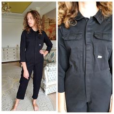 Black Utility Overalls For Workwear, Casual Black Long Sleeve Overalls, Black Long Sleeve Casual Overalls, Black Long Sleeve Cotton Jumpsuits And Rompers, Fitted Black Utility Overalls, Black Fitted Utility Overalls, Fitted Long Sleeve Utility Overalls, Long Sleeve Overalls For Winter Workwear, Mechanic Uniform