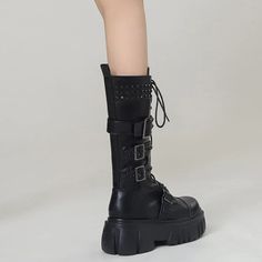 Gothic Punk Platform Boots, High Chunky Platform Boots, Riding Boots, Long Boots, Zipper Boots. PU Leather Boots. Combat Boots, Biker Boots, Punk Boots, Gothic Boots. Black Women's Boots. Our Super cool punk, biker style mid calf boots are the perfect boot for everyday wear. Made from high quality PU leather with round toe, buckle straps, lace up, and side zip up closure, low chunky square heel, and seam detailing, they provide both comfort and support for you during your busy day. Strong, sturd Punk Platform Boots, Black Biker Boots, Chunky Platform Boots, Boots Biker, Boots Long, Gothic Boots, Platform Boots Chunky, Boots Combat, Buy Boots