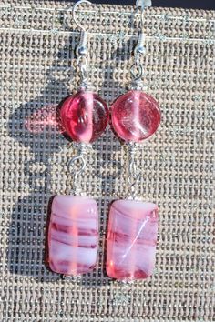 Vintage Earrings Pink Art Glass Hand Wired Silver Hook | Etsy Vintage Pink Nickel-free Earrings, Handmade Pink Glass Jewelry, Pink Czech Glass Earrings With Ear Wire, Pink Czech Glass Dangle Earrings, Vintage Pink Dangle Earrings, Unique Nickel-free Pink Earrings, Unique Nickel Free Pink Earrings, Vintage Glass Earrings For Gift, Pink Czech Glass Pierced Earrings