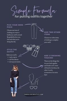 the-simple-formula-for-putting-together-an-outfit Easy Outfit Formulas, How To Put Together Outfits, How To Have Your Own Style, How To Put An Outfit Together, Outfit Formulas Women, How To Have Style, Personal Fashion Stylist, Style Chart, Apple Body Shapes