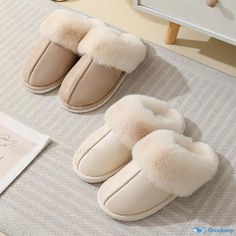 Orcajump - Winter Velvet-lined Home Slippers - Cozy and Warm Indoor Slippers with Fuzzy Fleece Lining Warm Casual Winter Slippers, Casual Winter Slippers With Faux Fur Lining, Winter Beige Slippers With Round Toe, Casual Winter Indoor Slippers, Casual Indoor Winter Slippers, Super Soft Comfortable Winter Slippers, Winter Loungewear Slippers With Round Toe, Comfortable Super Soft Winter Slippers, Winter Slippers With Faux Fur Lining For Loungewear