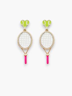 Get ready to serve up some serious style with these trendy tennis earrings. Made with high-quality enamel and measuring 1.75" long, these earrings are the perfect accessory for any tennis enthusiast who wants to showcase their love for the game in a fun and fashionable way. With their lightweight and comfortable design, you can wear them on and off the court, adding a touch of athletic chic to any outfit. Whether you're a player, a coach, or a fan of the game, these Serve It Up Tennis Earrings Tennis Earrings, Athletic Chic, Tennis Style, Comfortable Design, The Court, Up Styles, The Game, Tennis, Nice Dresses