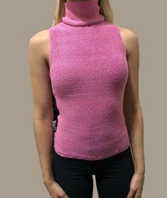 Pink Woman's Turtleneck Top Sleeveless Size Small 100% Cotton Trendy Turtleneck Tank Top For Summer, Fitted Turtleneck Tank Top For Summer, Fitted Turtleneck Tank Top Casual, Fitted Turtleneck Vest For Spring, Casual Fitted Turtleneck Tank Top, Fitted High Neck Sweater Vest For Spring, Fitted Cotton Tank Sweater Vest, Fitted Pink Sweater Vest For Summer, Fitted Turtleneck Casual Vest