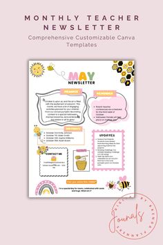 a pink and yellow poster with the words may on it, next to an image of a