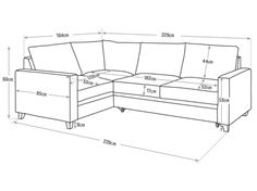 a drawing of a sectional couch with measurements