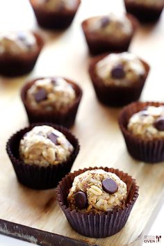 chocolate and oatmeal muffins on a cutting board ready to be eaten