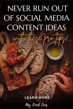 Food photography image of some fresh bread and salami for a podcast episode about social media content ideas Content For Social Media, Food Content, Create Content, Best Advice, My Food, Photographing Food