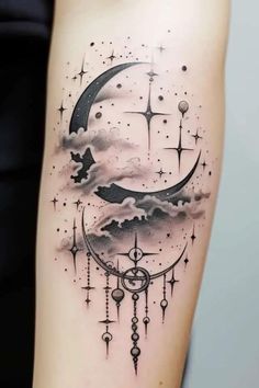 Moon Tattoo Wicca Tattoo, Amazing 3d Tattoos, Stars Tattoo, Gothic Tattoo, Unique Tattoo Designs, Elegant Tattoos, Design Tattoo, Feminine Tattoos