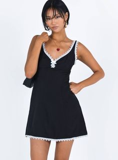 Mini dress Main: 54% cotton 46% polyester Lining: 100% rayon V neck Lace trim at bust & hem Invisible zip fastening at back Non-stretch Fully lined Vegas Dresses, Brunch Dress, Valentines Day Dresses, New Years Eve Dresses, Dress Dusty, Lace Dress Black, Going Out Outfits, Scalloped Lace, Going Out Dresses