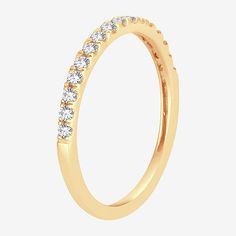 Ring Style: Stackable Rings, Bands, Wedding BandsFeatures: StackableDiamond Clarity: I2-I3Setting: PaveStone Cut: RoundDiamond Color: I-JMetal Color: YellowRing Gallery Height: 1.7mmRounded Carat Weight: 1/4 Ct. T.w.Band Width: Care: Wipe CleanStone Type: 16 Natural DiamondAuthenticity: Natural DiamondMetal: 10k GoldCountry of Origin: Imported Moissanite Diamond Ring In Yellow Gold For Marriage, Yellow Gold Moissanite Diamond Ring For Marriage, Anniversary Yellow Gold Halo Wedding Ring, Classic Wedding Band For Anniversary, Formal Cubic Zirconia Eternity Band With Halo Design, Classic Half Eternity Ring For Marriage, Diamond Round Band Rings For Marriage, Diamond Rings For Marriage With Round Band, Yellow Gold Diamond Ring For Marriage With Prong Setting