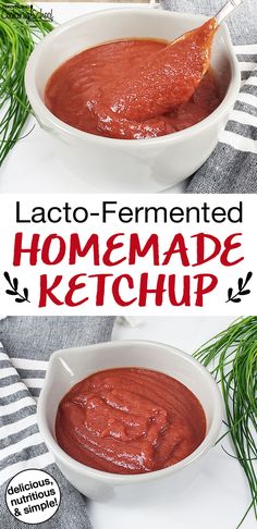 two bowls filled with homemade ketchup on top of a table