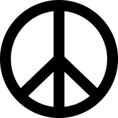 a black and white peace sign in a circle with the word peace written below it