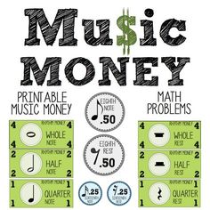 a poster with numbers and symbols for music money