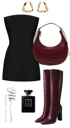 Thus post features a chic outfit idea with a black mini dress and dark red accessories. Black Mini Dress Outfit, Mini Dress Outfit, Looks Country, Red Accessories, Virtual Stylist, Night Out Outfit, Black Mini Dress