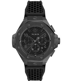 From Philipp Plein&#x2C; this men's watch features:Black silicone strap IP black stainless steel caseBlack guilloch dialBuckle closureChronograph movementCase size approx. 46mmImported. Unusual Watches, Mens Chronograph, Innovative Fashion, Philipp Plein, Black Case, Black Stainless Steel, Quartz Watch, Stainless Steel Case, Solid Black