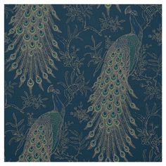 peacocks and flowers on a dark blue background