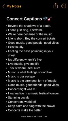 Live Music Quotes, Concert Quotes, Metal Concert, One Word Instagram Captions, Short Instagram Captions, Instagram Captions For Selfies, Clever Captions For Instagram, Clever Captions, Aesthetic Captions Live Music Quotes, Concert Quotes, Metal Concert, One Word Instagram Captions, Short Instagram Captions, Instagram Captions For Selfies, Clever Captions, Clever Captions For Instagram, Good Insta Captions