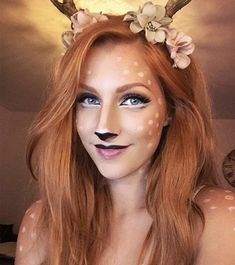 Easy Halloween Makeup, Deer Makeup, Halloween Make-up Looks, 5 Minute Makeup, Deer Costume, Cute Halloween Makeup, Fun Makeup, Diy Halloween Decor, Halloween Makeup Scary