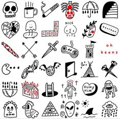 a collection of doodled designs on white paper