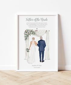 a watercolor painting of a bride and groom holding hands