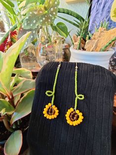 Glass beaded sunflower earrings Sunflower Beaded Earrings, Beaded Sunflower Earrings, Yellow Flower Earrings With Colorful Beads, Seed Bead Sunflower, Yellow Flower-shaped Beaded Earrings, Sunflower Earrings, Beaded Earrings, Sunflower, Favorite Jewelry