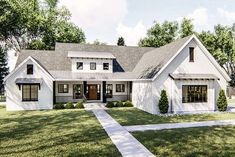 this is an artist's rendering of a house in the country style with two car garages