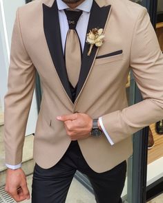 Wedding Suits Men Black, Peak Lapel Tuxedo, Flower Pocket, Suit Clothes, Clothes Jacket, Tan Suit, Flower Chain, Pants Gift, Slim Fit Tuxedo