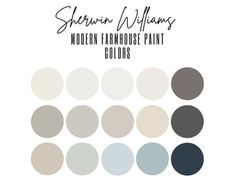 the modern coastal paint colors are shown in shades of gray, white and greys