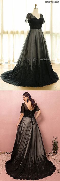 10% off now|Custom Formal Long Black Lace Evening Party Dress Vneck with Short Sleeves High Quality at GemGrace. Click to learn our pro custom-made service for wedding dress, formal dress. View Plus Size Formal Dresses for more ideas. Stable shipping world-wide. Black V-neck Banquet Dress, Black V-neck Dress For Banquet, Black V-neck Dress For Banquets, Black V-neck Wedding Dress, Long Prom Dresses With Sleeves, Elegant Gowns, Plus Size Formal, Plus Size Formal Dresses, For Wedding Dress