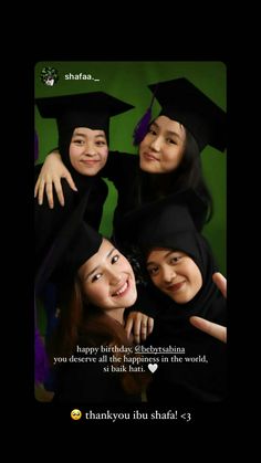 three girls in graduation caps and gowns posing for the camera with their arms around each other