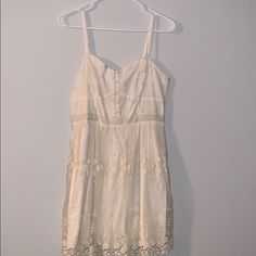 New With Tags! American Eagle Lacy, Cream Colored Dress In Size Medium. Adjustable Straps And Stretchy Back Panel. Entire Dress Is Double Layered, The Top Layer Being The Floral Lace! Daytime Sleeveless Mini Dress With Lace Trim, Beige Cotton Mini Dress With Lace Trim, A-line Mini Dress With Lace Trim For Day Out, Beige Lace Trim Sundress, Cotton Lined Mini Dress For Daytime, Mini Length Dress With Lace Trim For Daytime, Daytime Mini Dress With Lace Trim, Mini Length Dresses With Lace Trim For Daytime, Cotton Mini Dress With Lace Trim Sundress Style