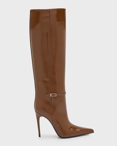 Get free shipping on Saint Laurent Vendome Leather Buckle Stiletto Knee Boots at Neiman Marcus. Shop the latest luxury fashions from top designers. Leather Knee Boots, Ysl Heels, Thigh Boots, Patent Leather Boots, High Leather Boots, Tall Leather Boots, Pointed Toe Boots, Stiletto Boots, Satin Pumps