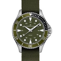 Hamilton Khaki Navy Scuba Quartz Watch Green Dial, 37mm Steel Metal, Watch Faces, Stainless Steel Band, Military Green, Watch Collection, Quartz Watch, Stainless Steel Case, Navy, Green