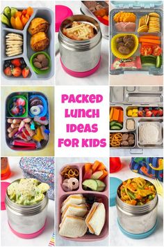 lunch boxes filled with lots of food and the words packed lunch ideas for kids