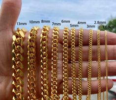 Description: -These Chains are Italian Factory made from 14K Gold over Genuine .925 Sterling Silver, -The Quality of these Chains are Excellent and Made to Last. Length ranges from 16 to 24 inches (depending on selection) ￼ Size (mm) ranges from 1.8mm to 8mm. (depending on selection) About us: -We've Been Jewelry Wholesalers for 25 Years! -Have any Questions? Please send an eBay message. WE ARE ALWAYS HAPPY TO HELP!! -Free Domestic Shipping, Man Gold Bracelet Design, Cuban Bracelet, Gold Chain Design, Mens Gold Jewelry, Gold Chains For Men, Mens Gold Bracelets, Miami Cuban, Gold Bracelet Chain, Cuban Link Chain