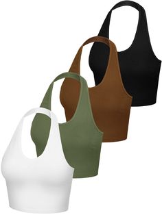 PRICES MAY VARY. Unique Design: this women's crop top has a V shaped neckline, which is a flattering choice and the halterneck design adds an unexpected, yet stylish, twist to the otherwise classic crop tops; It shows your unique personal charm and produces a fitted visual effect; The cami tank tops goes well with any body shape and looks just good on you whenever you decide to wear it What You Will Get: there are 4 packs halter v neck tops with 4 different colors, casual and fashionable, tunic length, pure color, slim fitting, summer clothes for women, trendy clothes for teen girls; Sufficient quantity is enough for you to choose, carrying a different enjoyment of wearing Comfortable and Soft: our backless crop top is made of spandex; It is very soft, comfortable, skin friendly, lightweig Tie Back Crop Top, V Neck Vest, V Neck Crop Top, Womens Halter Tops, Backless Crop Top, Amazon Clothes, Backless Top, Women Halter