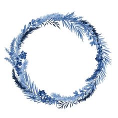 a circular frame made up of blue flowers and leaves