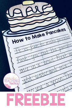 a printable worksheet with the words how to make pancakes on it and an image of a stack of pancakes