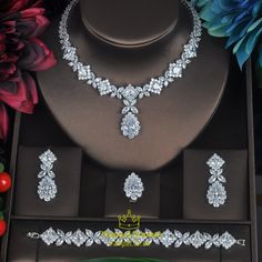 Silver Aaa Necklace Bracelet Earrings And Ring 4Pcs Dubai Full Bridal Jewelry Set Cubic Zirconia Party Gift For Women Full Bridal Jewellery Set, Luxury Wedding Jewelry, Bridal Jewelery, Bridal Jewelry Set, Cubic Zirconia Jewelry, Women's Jewelry Sets, Wedding Bridal Jewellery, Gown Wedding, Wedding Jewelry Sets