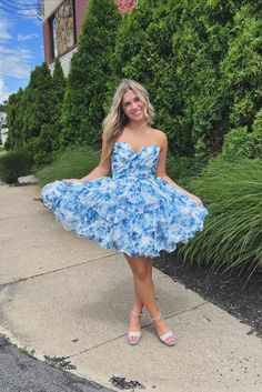 Princess Blue Floral Short Party Dress Short Homecoming Dresses, Winter Formal Dresses, Blue Corset, Short Party Dress, A Line Shorts, Short Homecoming Dress, Sweet 16 Dresses, Pageant Dress, Homecoming Dresses Short